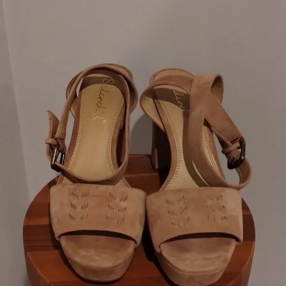 SPLENDID Suede Platform Heels Size 9.5 Tan Neesha Sandals - Picture 3 of 12